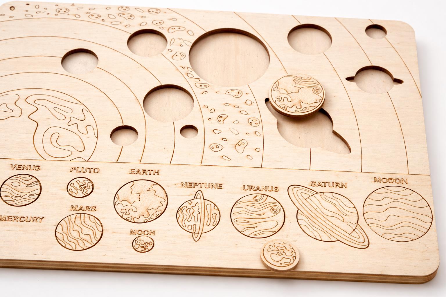 Wooden Solar System Puzzle Montessori Toy - Learning Board ...