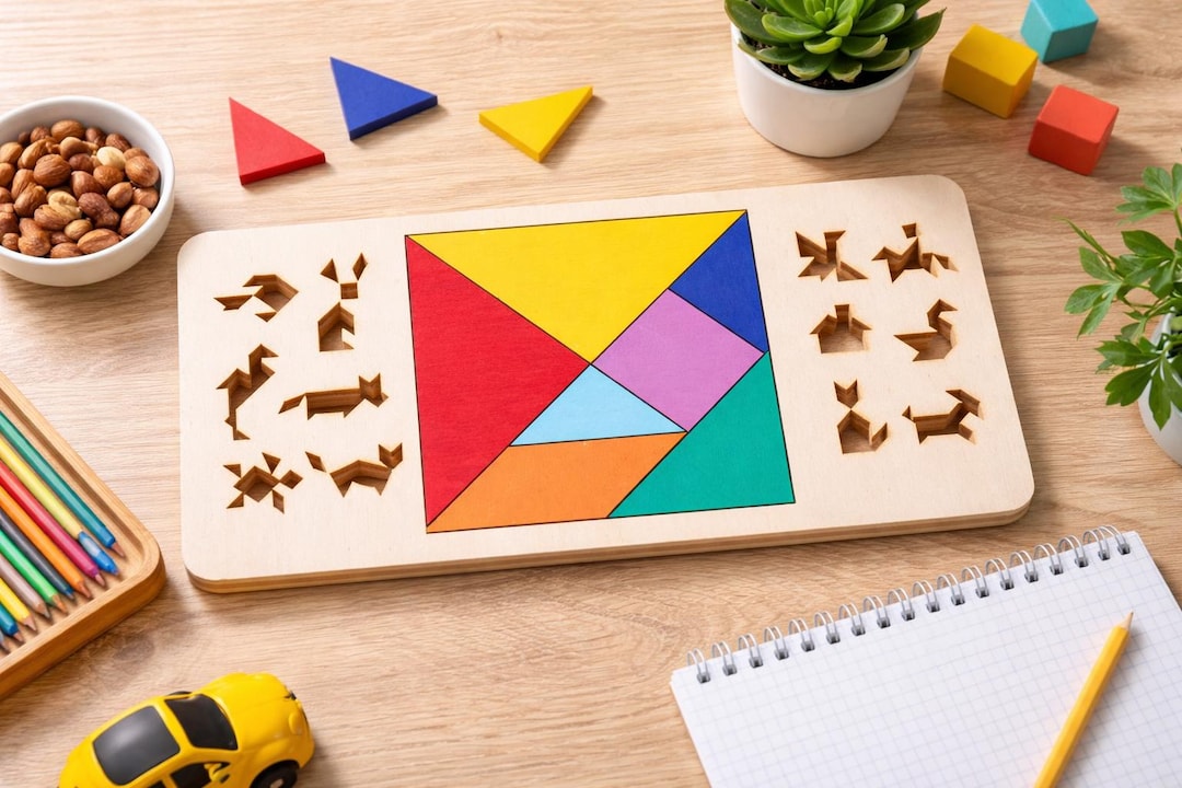 Wooden Tangram Puzzle, Montessori Educational Brain Game, Kids Learning ...