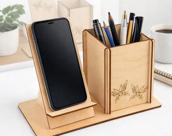 Laser Cut Phone And Pen Stand CDR File (Digital Download)