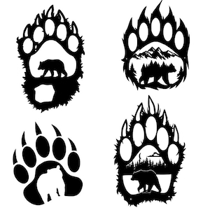 4 design Bär in Bärentatze SVG Tattoo Clipart, Vektor Bild, Wanddekor, für Laser-Schnitt cdr dxf pdf png Digitaler Download, für Cricut