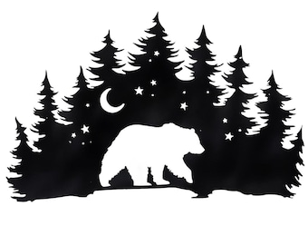 Bear in Dark Forest SVG: tattoo clipart, lasergesneden vector (digitale download)