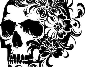 Sugar Skull SVG, Floral Tattoo Clipart, Shirt Design (Digital Download)