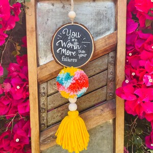 More Than Your Failures l Christian Car Charm, Christian accessories, Pom Pom, Bible Verse Art