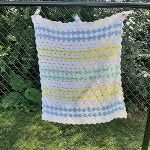 Handmade Boho Baby Blanket – 28x28 Shell Stitch Afghan – Newborn Swaddle or Nursery Decor – Washable Baby Shower Gift
