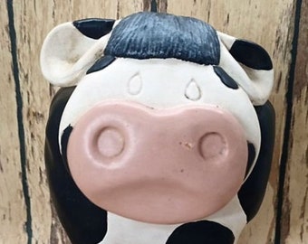 Vintage Pottery Cow Figurine - Coin Bank, Country Decor-Farmhouse Decor