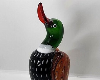 Hand-Blown Art Glass Mallard Duck Figurine: Collectible Paperweight