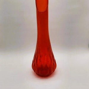Mid Century Modern Large Red Stretched Mouth Swung Vase with Ribbed Base
