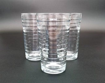 Vintage Set of 3 Crisa Juice Glass Horizontal Stripes Ribbed Glasses, Juice Glasses or Barware Cocktail glasses