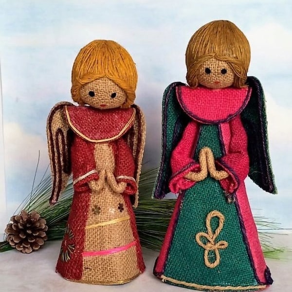 Vintage Handmade Burlap Christmas Angels - Tree Topper or Table Decor