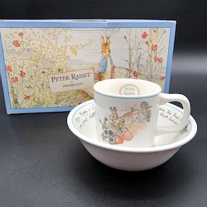 Vintage Centenary Peter Rabbit Child Bowl & Cup - Beatrix Potter Wedgwood Nursery Set Made in England