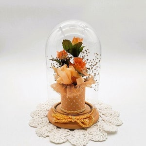 Vintage 80s Glass Dome Cover Display Bouquet Under Glass, Glass Cloche/Bell Cover, Cottage Core Decor