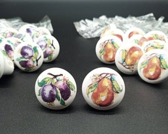 Vintage Ceramic Fruit Drawer Knob: Pear & Plum Kitchen Cabinet Pull