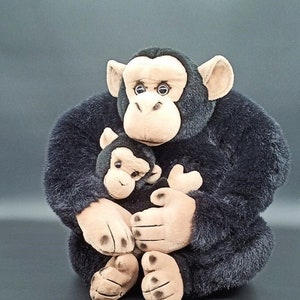 Vintage Plush Chimpanzee Mother & Baby Stuffed Animal by Heartfelt Collectible, Monkey Plush Animal