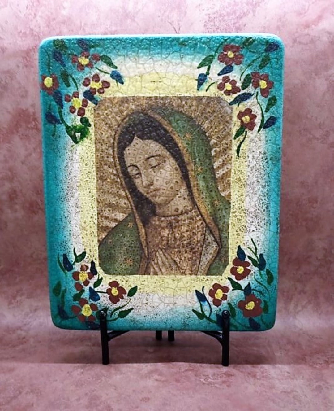 Old Religious Wooden Wall Plaque Our Lady of Guadalupe Religious