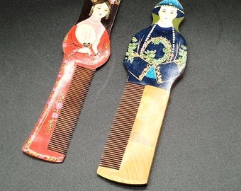 Vintage Gong Shu Ming Bi Hand Painted Wooden Comb Set - Etsy display picture 2