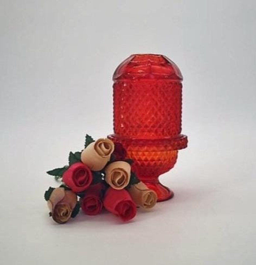 Vintage Fairy Lamp Ruby Red Amberina Viking Diamond Point