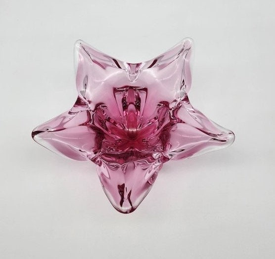 ヴィンテージBOHEMIA GLASS ピンクガラス一点もの Vintage Pink Star Bohemia Czech Glass Bowl by Josef Hospodka