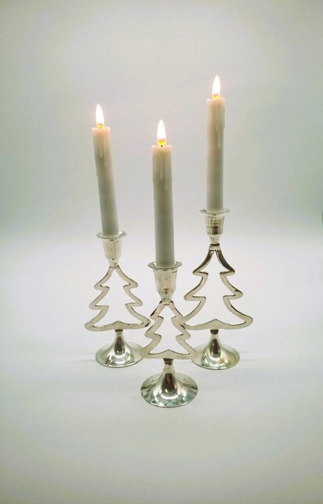 Vintage Candle Holders Christmas Tree Silver Plate Trio Etsy