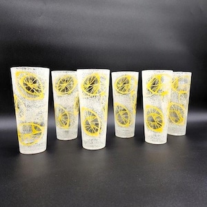 Mid-Century Modern Lemon Slice Highball Glasses - Set of 6