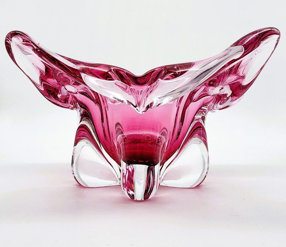 Vintage Pink Star Bohemia Czech Glass Bowl by Josef Hospodka