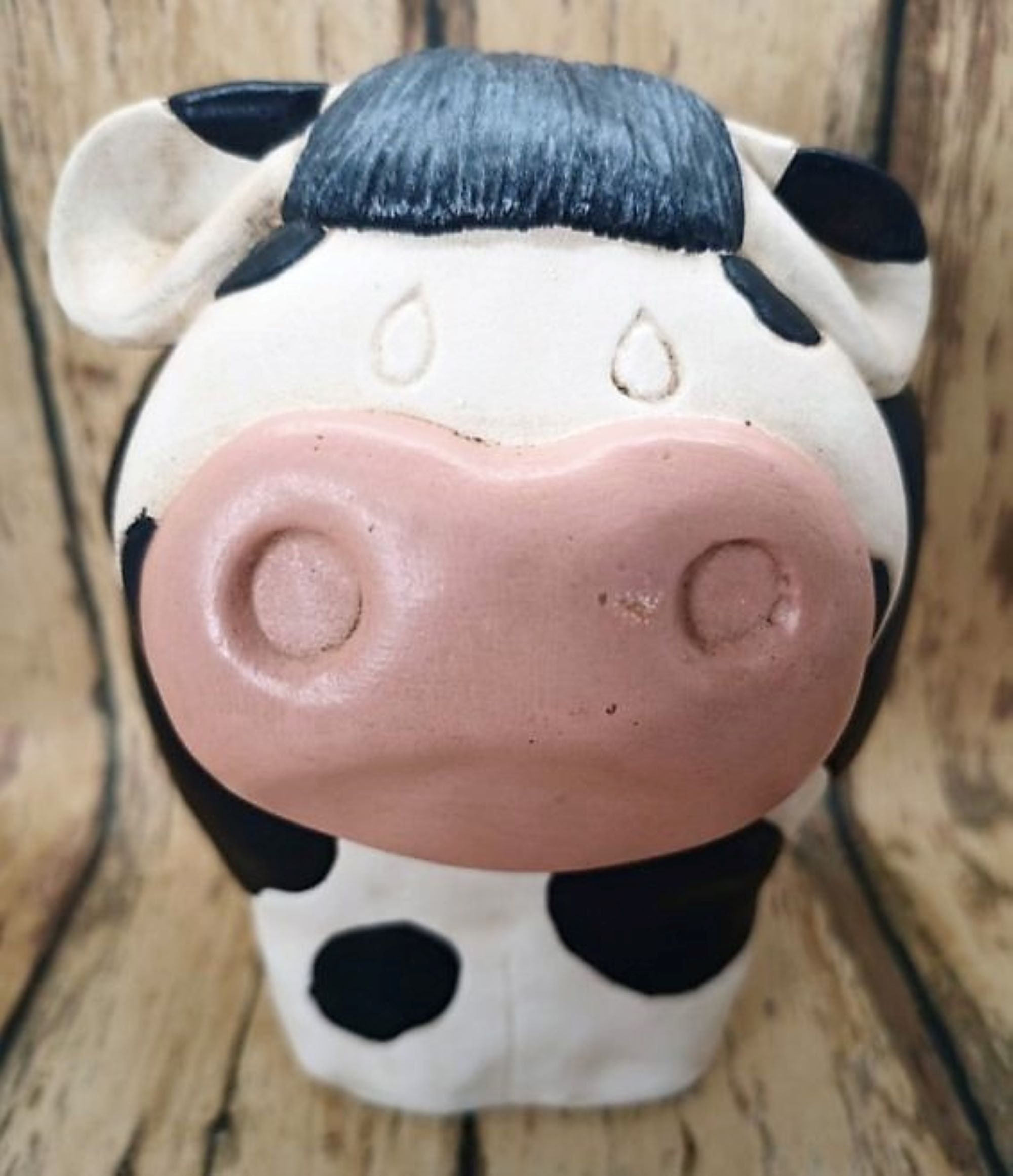 Vintage Pottery Cow Figurine Coin Bank Country Etsy