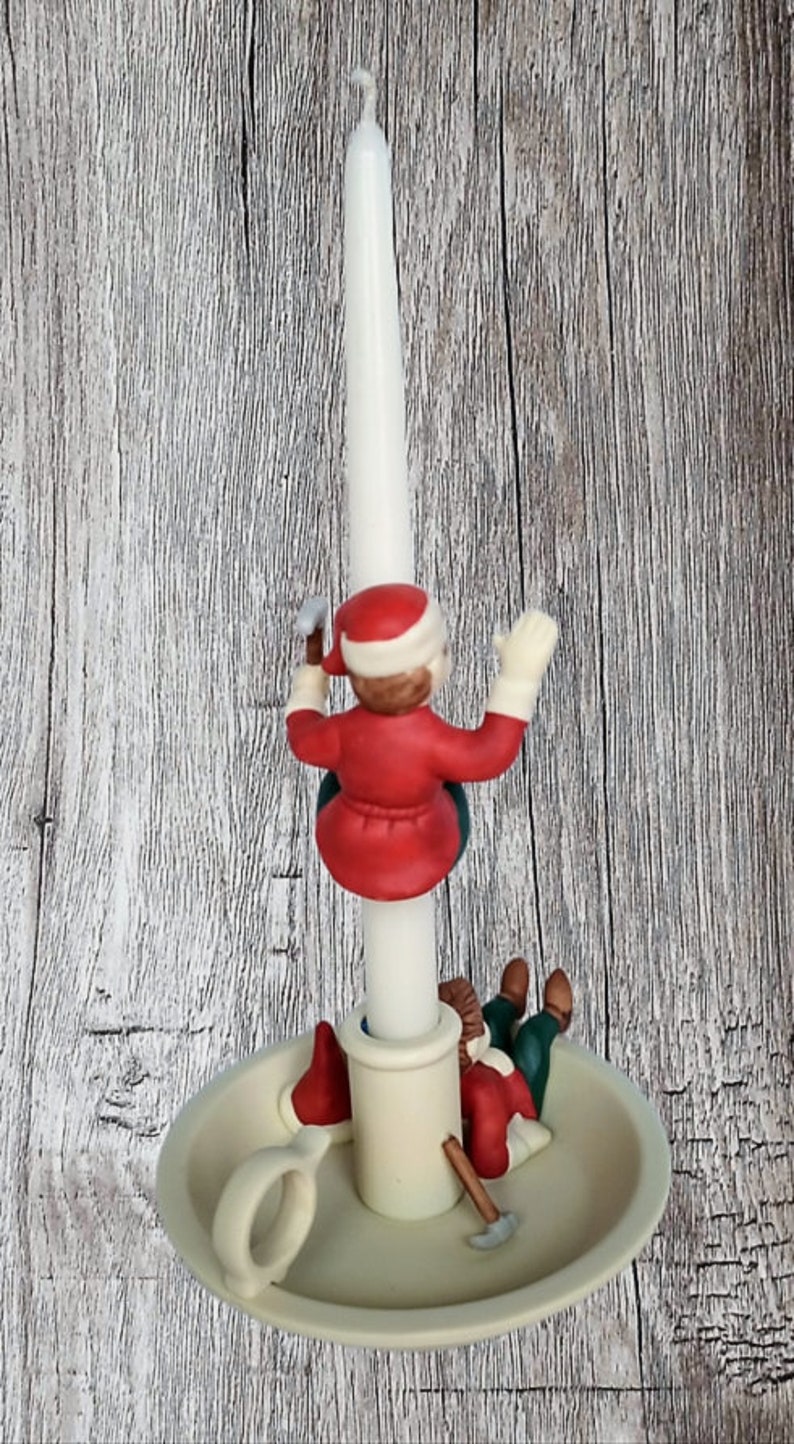 Vintage Santa's Elves Christmas Taper Candle Holder With Etsy