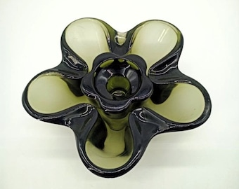 Mid-Century Franciscan Green Flower Shape Glass Taper Candle Holder - Glass Green Flower Shape Ashtray