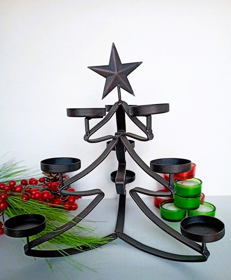 Black Metal Christmas Tree Tealight Candel Holder Country Etsy