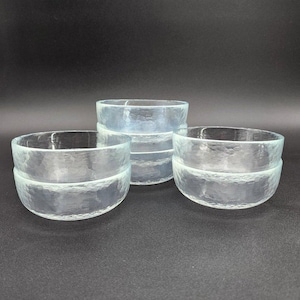 Vintage Hammered Glass Dessert Bowls - Frosted Clear Set of 7