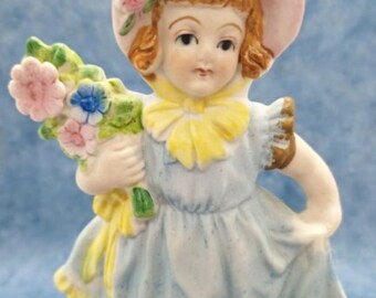 Occupied Japan Painted Bisque Girl Figurine Baslket of Spring