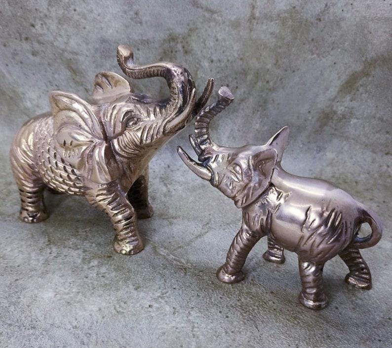 Vintage Brass Elephant Figurines Set of 2 Mommy and Baby Calf Etsy