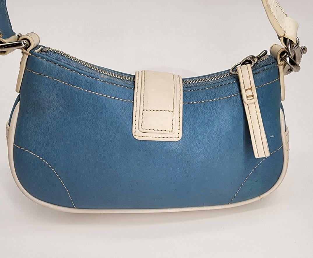 Vintage Coach Y2K Blue & White Leather Demi Hamptons Buckle Mini