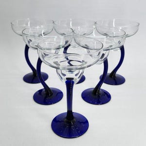 Vintage Libbey Bravura Cobalt Blue Martini Glasses - Set of 6