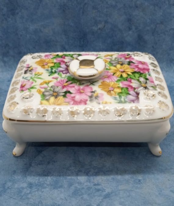 Vintage Royal Carlton Floral Chintz Porcelain Trinket Box