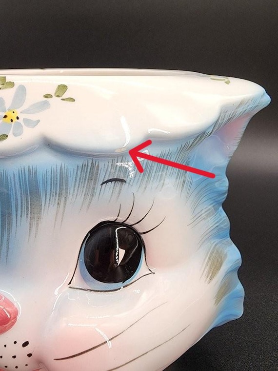 Vintage Lefton Miss Priss Ceramic Cookie Jar Blue Kitty Cat Japan