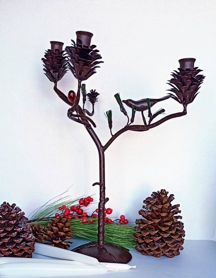 Metal Pinecone Candelabra, Christmas Pinecone Stand Taper