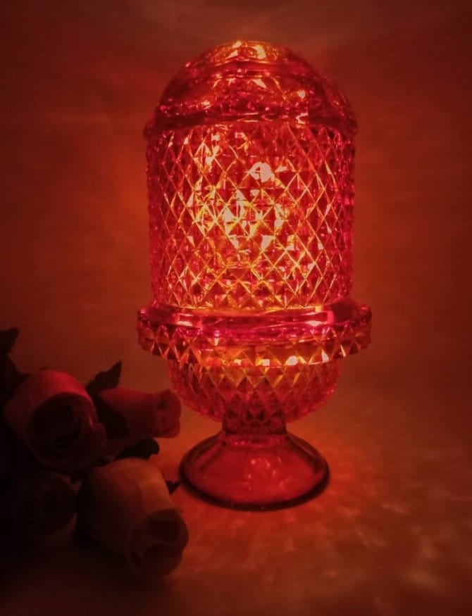 工芸品 Amberina Red amber Lamp Shade Viking Glass Red Amberina Cabbage Leaf Fairy Lamp | eBay