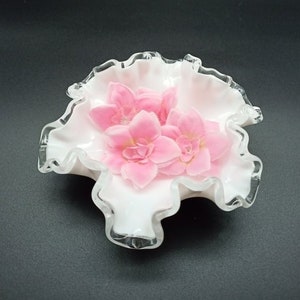 Vintage Fenton Silver Crest Milk Glass Dish: Ruffled Edge Candy Dish