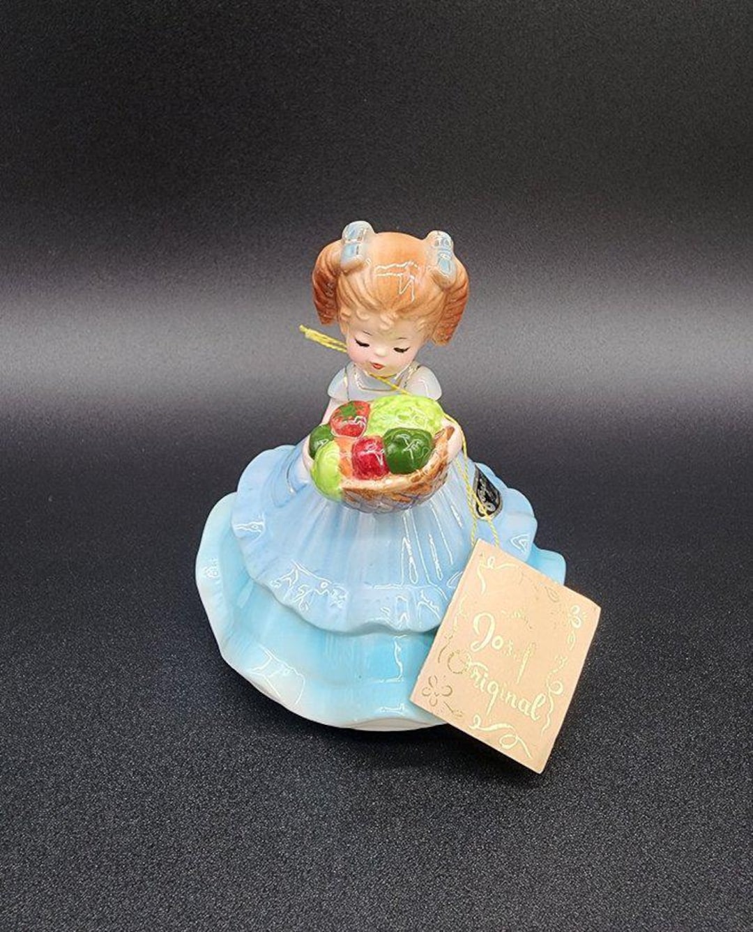 HTF Vintage Josef Originals Girl With Harvest Basket of Vegetables