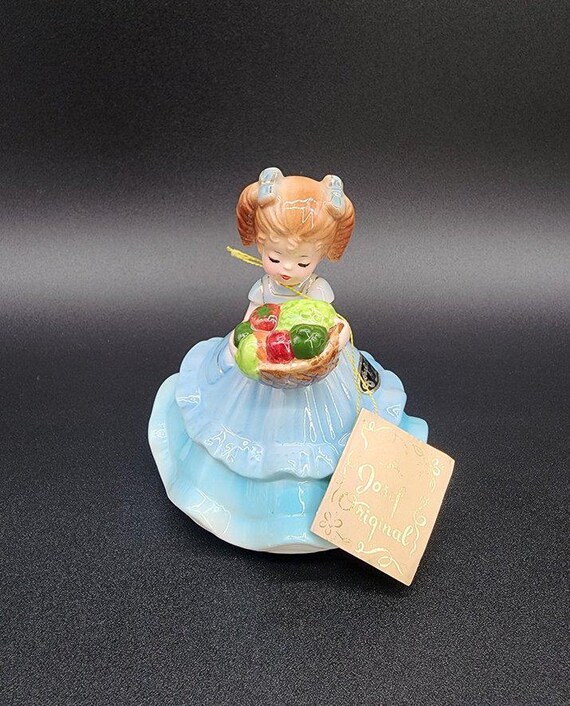 HTF Vintage Josef Originals Girl With Harvest Basket of Vegetables