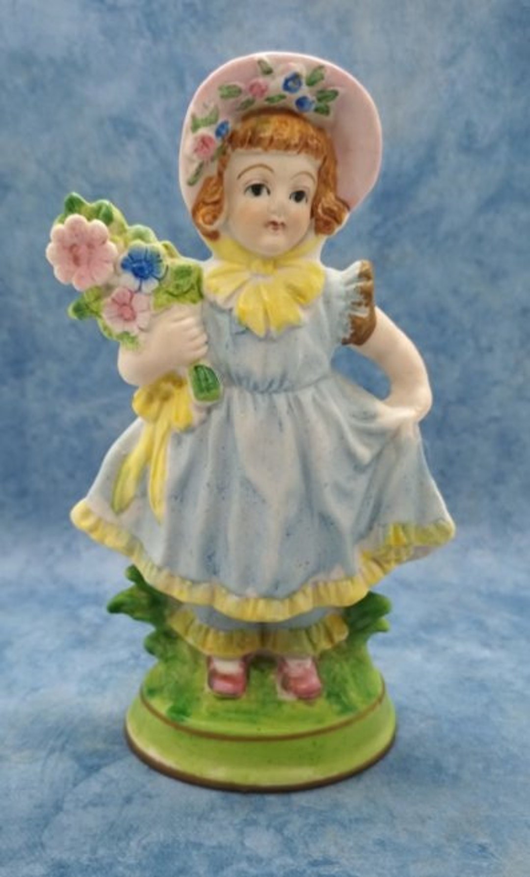 Occupied Japan Painted Bisque Girl Figurine Baslket of Spring
