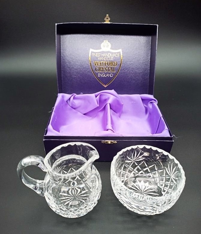 Vintage Crystal Sugar Bowl and Cremer Set Handmade and Hand Cut Watford