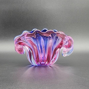 Vintage Murano Glass Bowl Formia Vetri Di Murano Clam Shell Shape Art Glass Bowl, Pink/Blue Hand-Blown Glass Bowl
