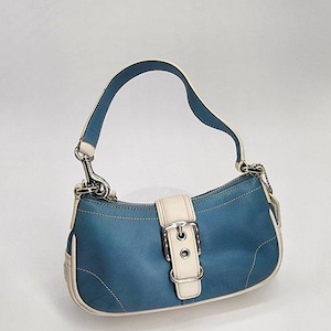 Vintage Coach Y2K Blue & White Leather Demi Hamptons Buckle Mini