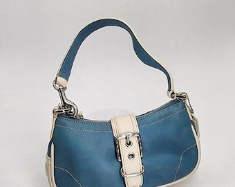 Vintage Coach Y2K Blue & White Leather Demi Hamptons Buckle Mini