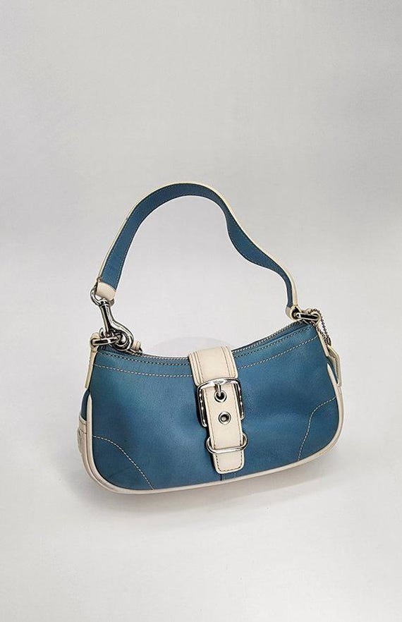 Vintage Coach Y2K Blue & White Leather Demi Hamptons Buckle Mini