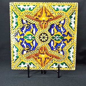 Old Spanish Ceramic Tile/Trivet Hand Painted from Spain, Kitchen Decor Hot Plate