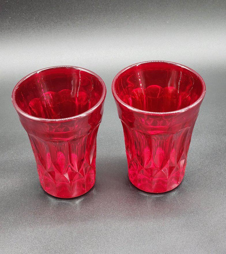 Ruby Red Noritake Perspective Water Tumbler/Double Old-Fashioned Glasses (set of 2) Retro Barware Wine Glasses Water Goblets Cadmium Glasses