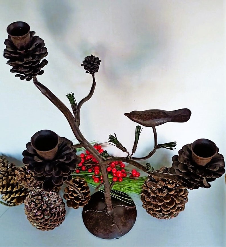 Metal Pinecone Candelabra Christmas Pinecone Stand Taper Etsy