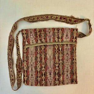 Woven Peruvian Pattern Shoulder Bag in Brown and Cream Inca South Cross handbag Peruvian traditional fabric Cream  main image 4